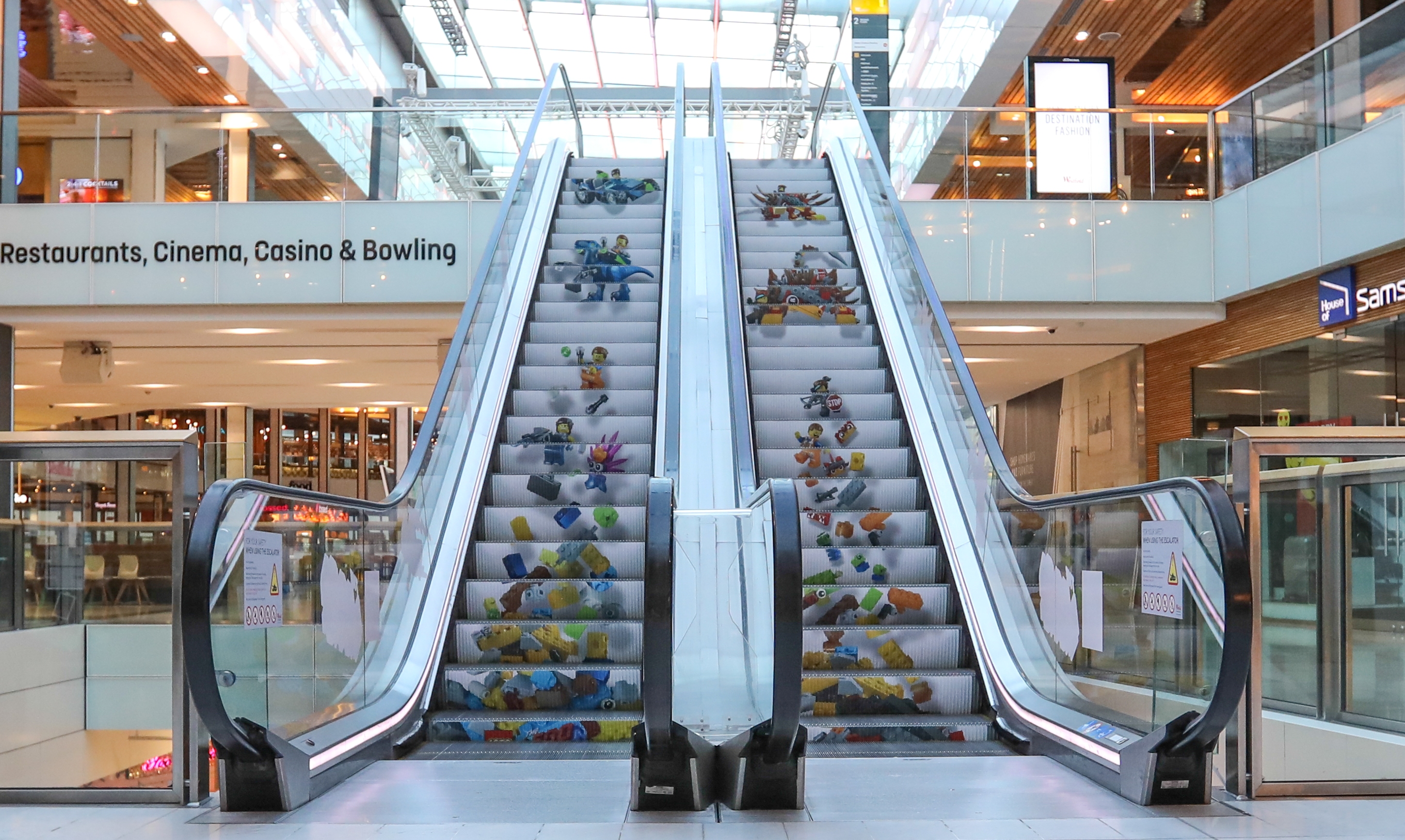 Lego Campaign OOH Advertising, Escalator Campaign, Westfield London