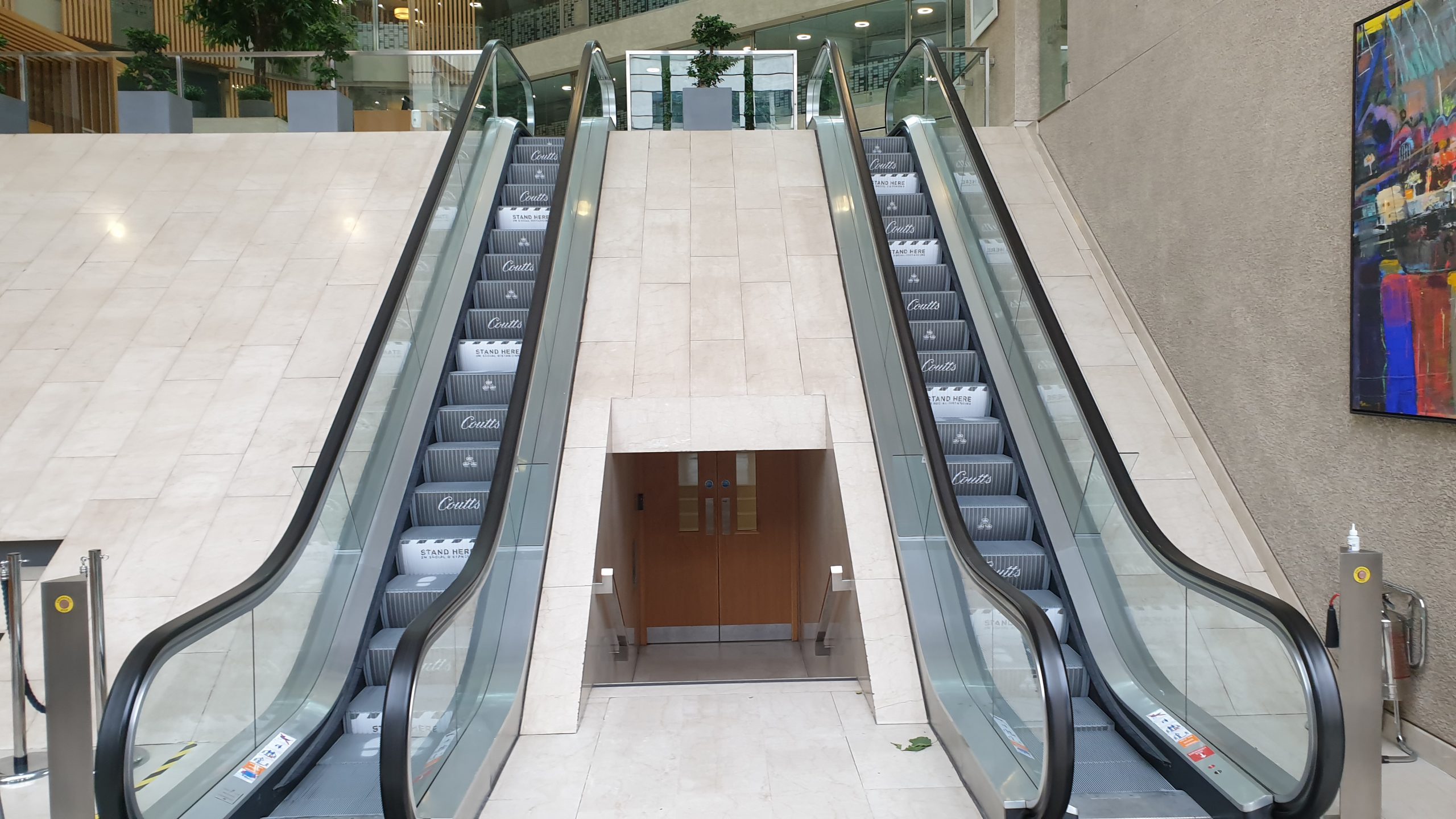 Coutts Bank Social Distancing Awareness Escalator Step Branding - Safety Graphics